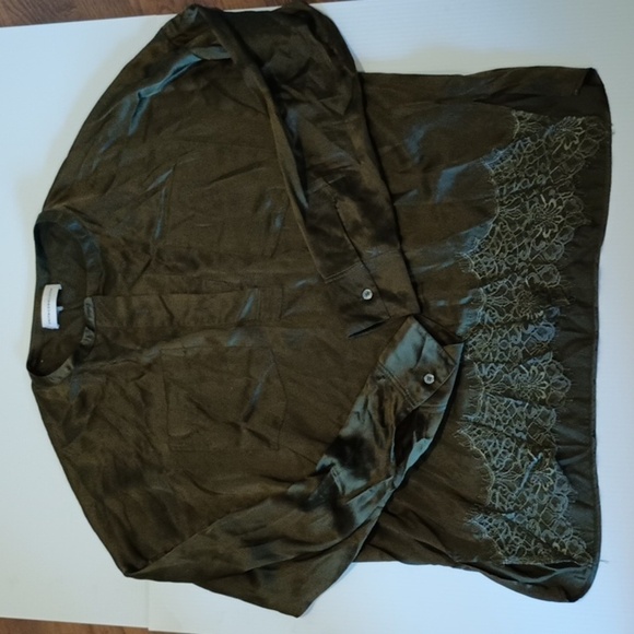 Faith Connexion Dark Green Silk and Lace Lightweight Tunic Top A9 - Picture 1 of 6